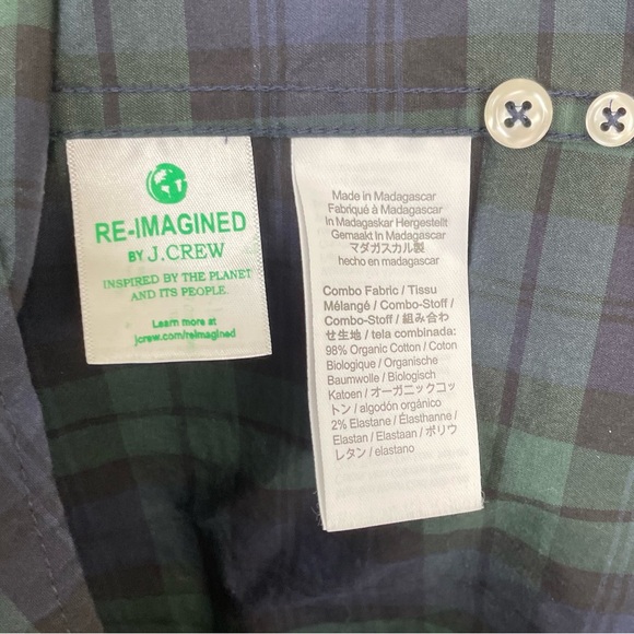 J Crew Classic Fit Blackwatch Pattern Secret Wash Organic Poplin Shirt XL Green - Picture 11 of 11